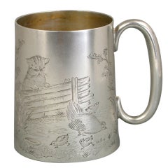 Victorian Antique Silver Christening Mug Engraved with Kittens