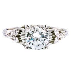 1.22 Carat Diamond Platinum Art Deco Engagement Ring
