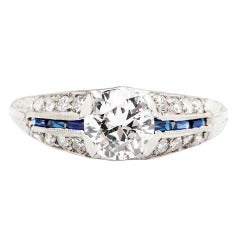 Diamond 
Sapphire Platinum Art Deco Engagement Ring