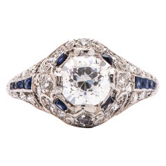 1.01 Carat Diamond Platinum & Sapphire Edwardian Engagement Ring