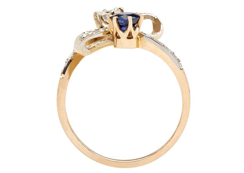 Victorian Diamond Sapphire Love Bow Engagement Ring
