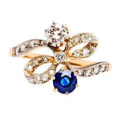 Diamond Sapphire Love Bow Engagement Ring