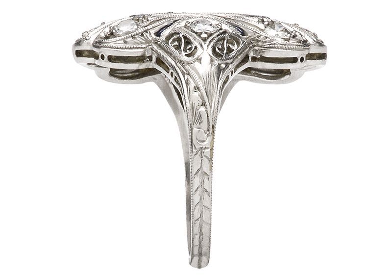 Women's Diamond & Sapphire Platinum Edwardian Engagement Ring