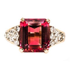 1980s Pink Tourmaline & Diamond Ring