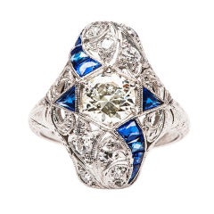 Vintage Diamond & Sapphire Platinum Edwardian Ring