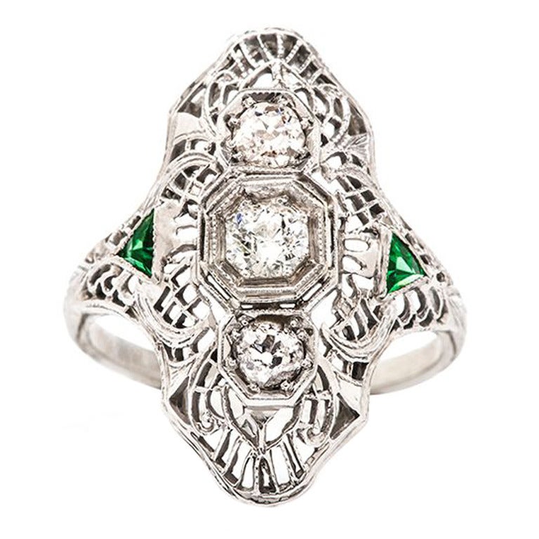 Diamond Gold Edwardian Navette Engagement Ring