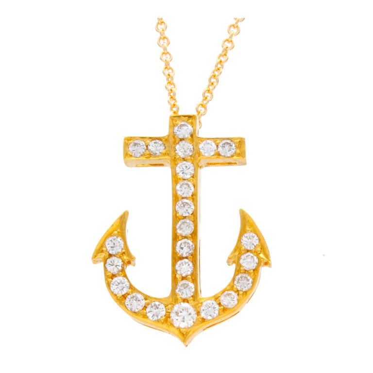 Diamond and Gold Anchor Pendant