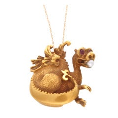 Gold Victorian Dragon Pendant Antique Gold Victorian Dragon Pendant