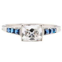 Antique Sapphire Diamond Platinum Art Deco Engagement Ring