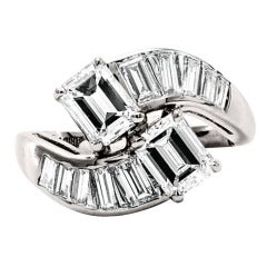 Diamond Platinum Art Deco Bypass Engagement Ring