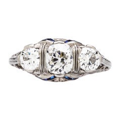 Three Stone Diamond Platinum Edwardian Engagement Ring