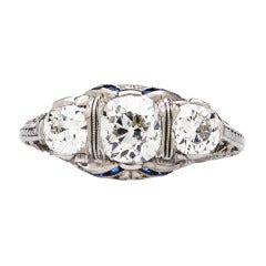 Three Stone Diamond Platinum Edwardian Engagement Ring