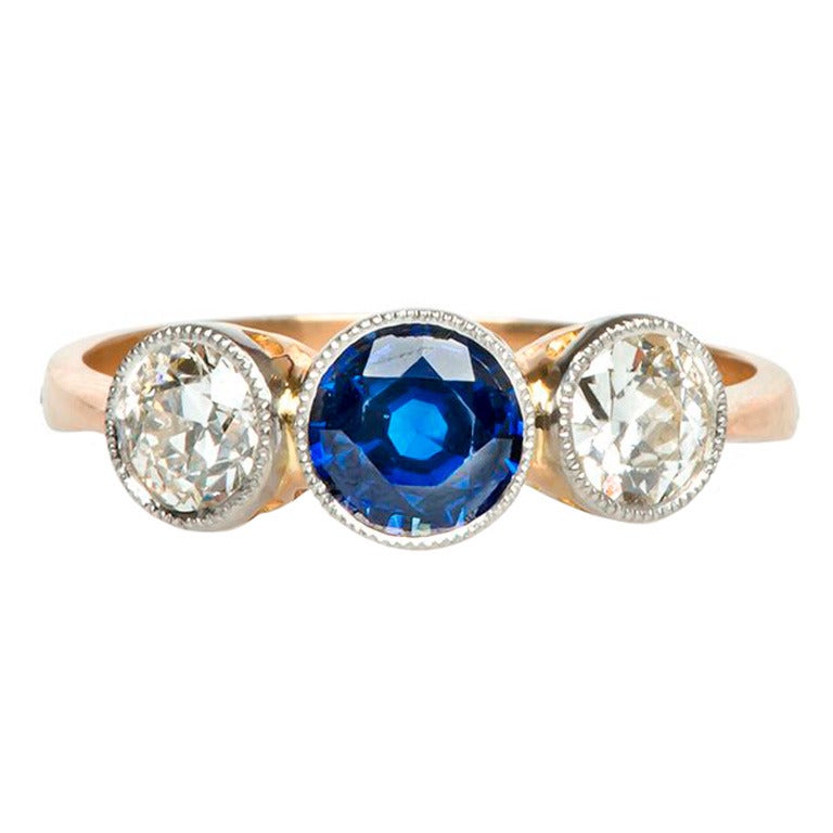 Sapphire and Diamond Edwardian Engagement Ring