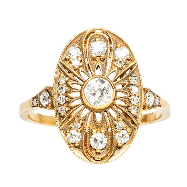 Trumpet & Horn Diamond Gold Engagement Ring For Sale