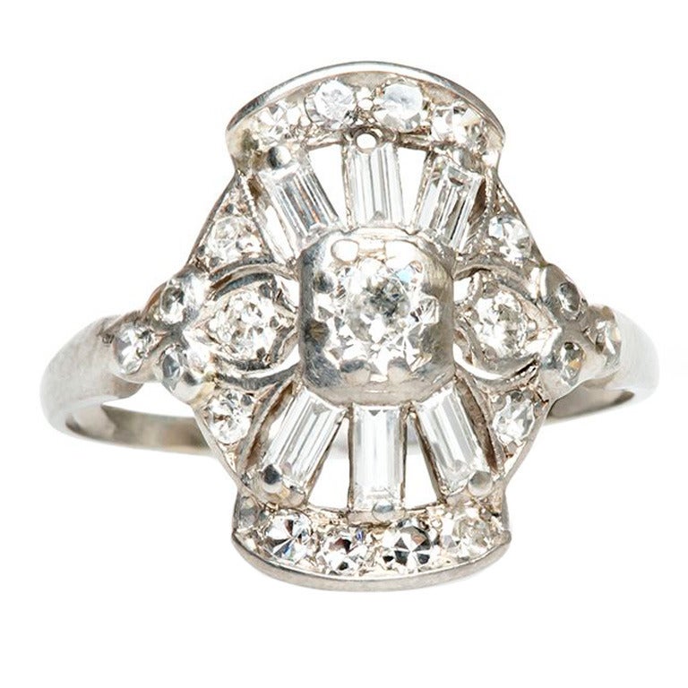 Diamond Platinum Art Deco Engagement Ring For Sale