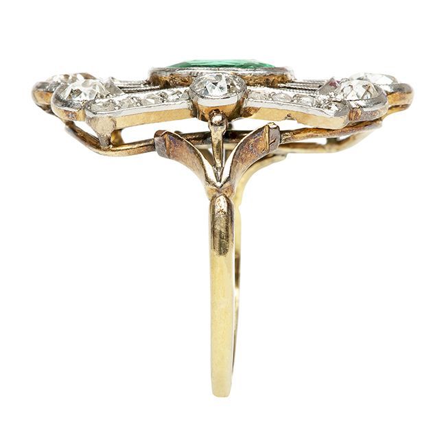Women's Stunning Edwardian Emerald Diamond Engagement Ring For Sale