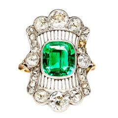 Stunning Edwardian Emerald Diamond Engagement Ring