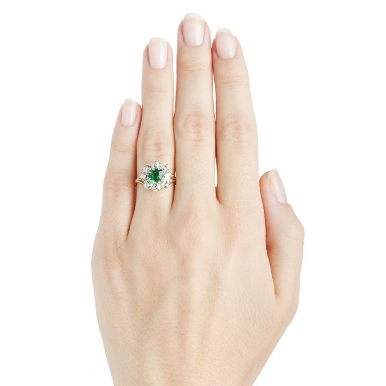 Emerald Diamond Victorian Engagement Ring In Excellent Condition For Sale In Los Angeles, CA