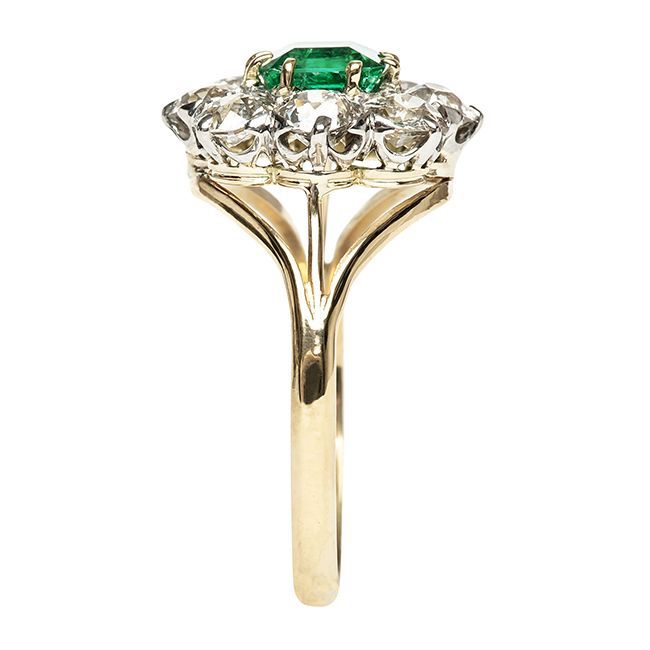 Women's Emerald Diamond Victorian Engagement Ring For Sale