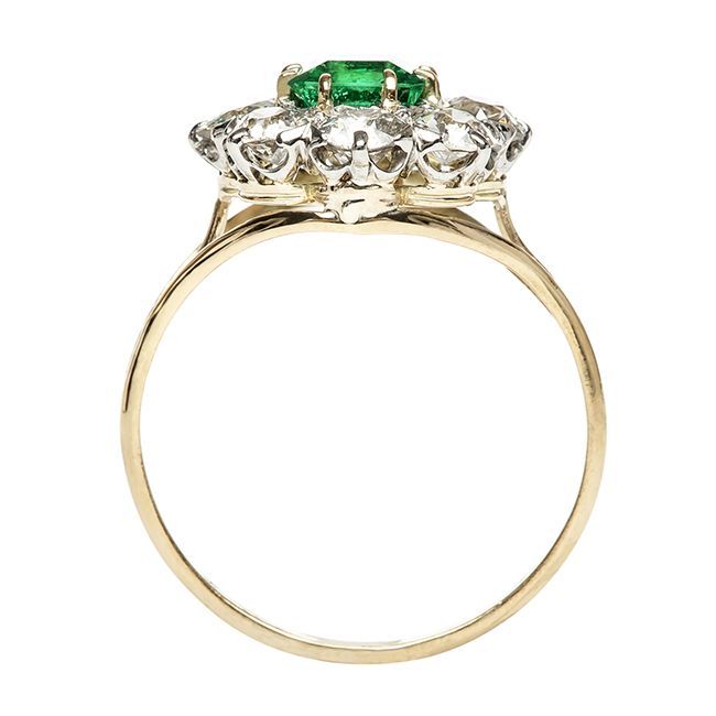 Emerald Diamond Victorian Engagement Ring For Sale 1