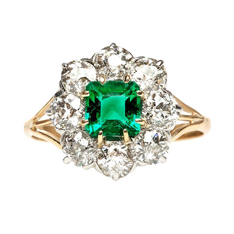Emerald Diamond Victorian Engagement Ring at 1stdibs