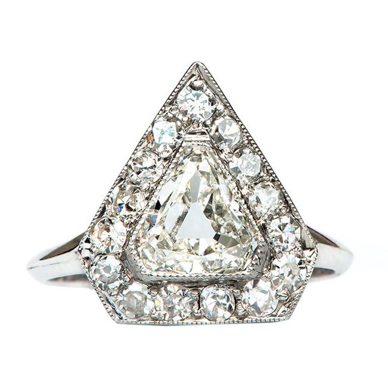 Stunning Triangular Diamond Platinum Art Deco Engagement Ring