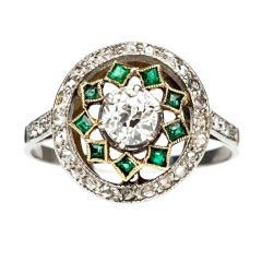 Diamod & Emerald Edwardian Engagement Ring