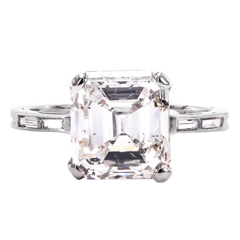 4.40 Carat Diamond Platinum Art Deco Engagement Ring