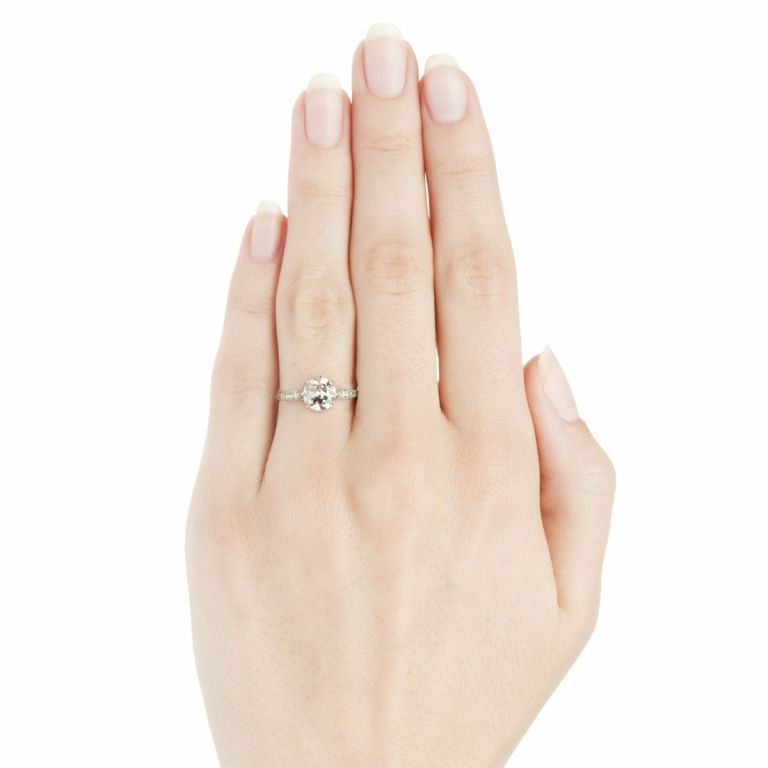 Edwardian 1.34 Carat Diamond Platinum Engagement Ring by Trumpet & Horn