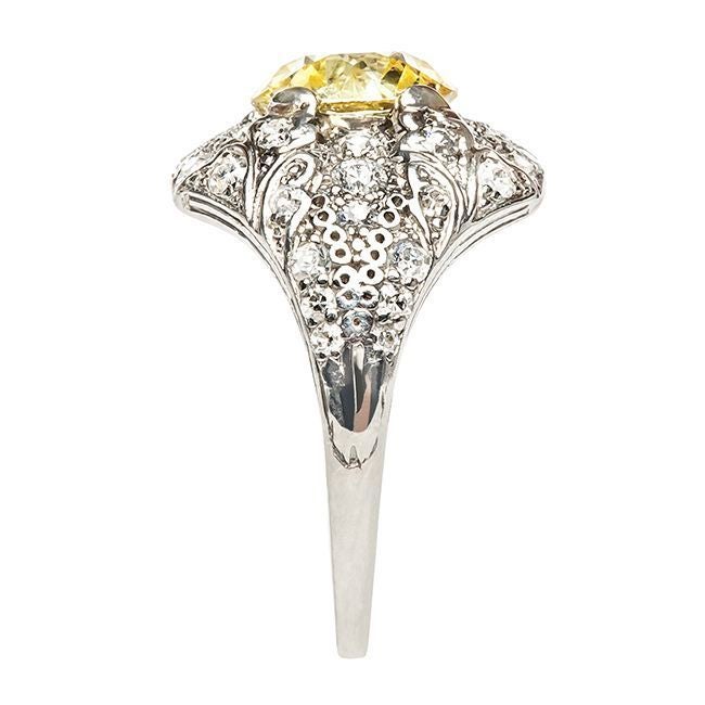 Women's 1.77 Carat Natural Fancy Yellow Diamond Art Deco Engagement Ring