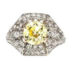 1.77 Carat Natural Fancy Yellow Diamond Art Deco Engagement Ring