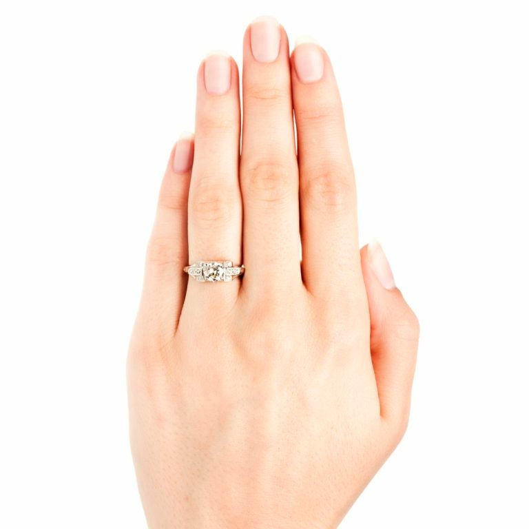 Retro Diamond White Gold Engagement Ring For Sale