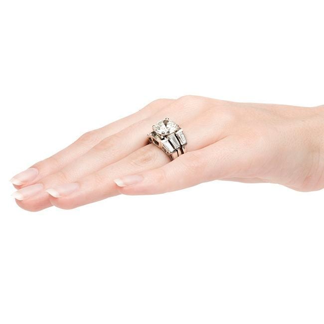 4.41 Carat Diamond Platinum 1950s Engagement Ring Set In Excellent Condition In Los Angeles, CA