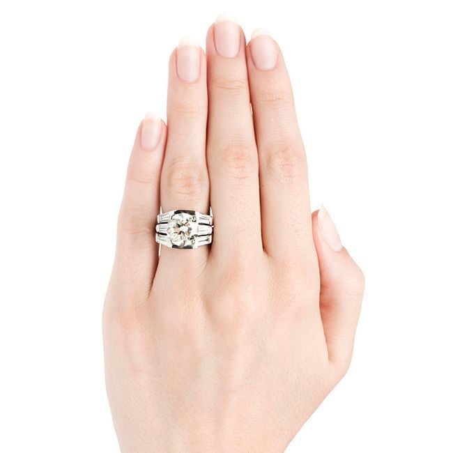 Women's 4.41 Carat Diamond Platinum 1950s Engagement Ring Set