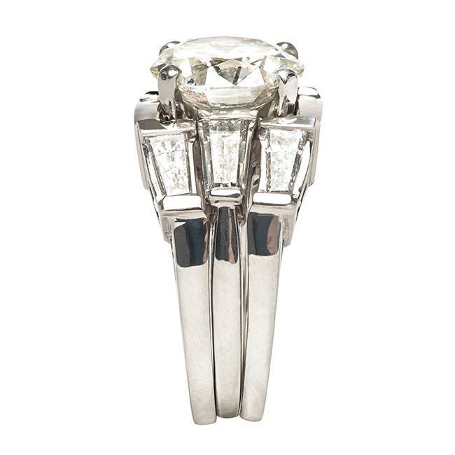 4.41 Carat Diamond Platinum 1950s Engagement Ring Set 3