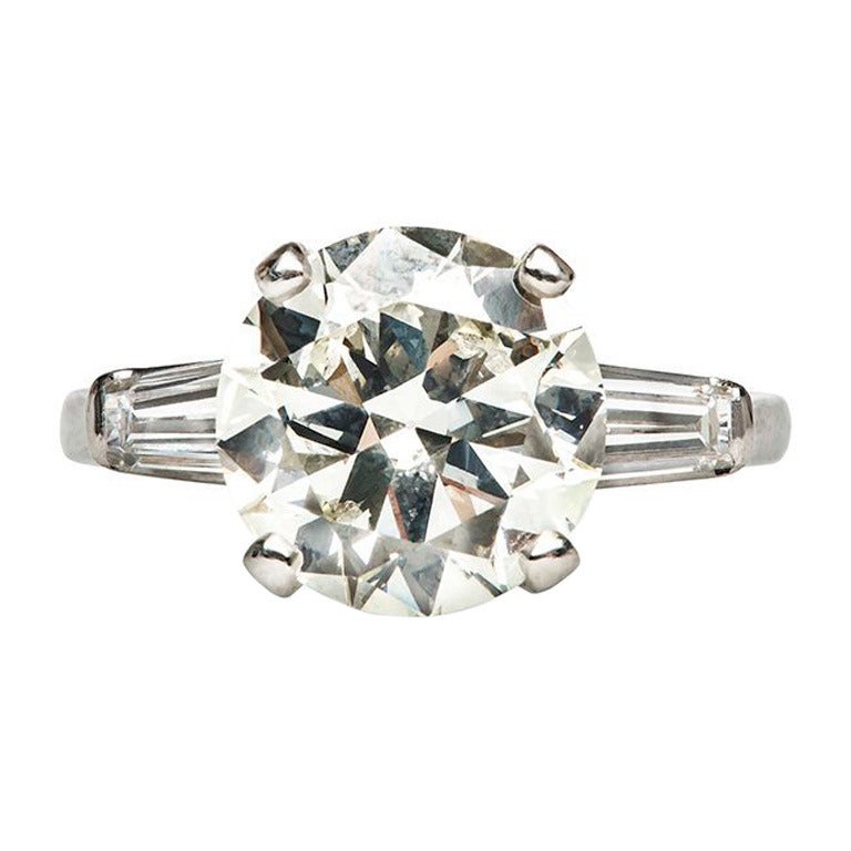 4.41 Carat Diamond Platinum 1950s Engagement Ring Set