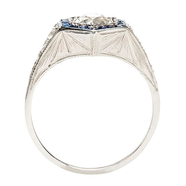 Women's Diamond Sapphire Platinum Art Deco Engagement Ring