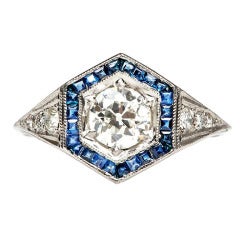 Diamond Sapphire Platinum Art Deco Engagement Ring