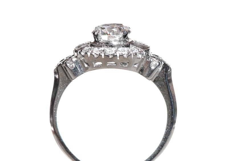 Women's .92 Carat Diamond Gold Art Deco Engagement Ring