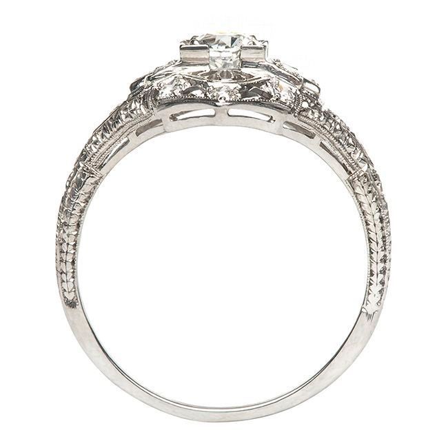 Diamond Platinum Art Deco Navette Style Engagement Ring For Sale 1