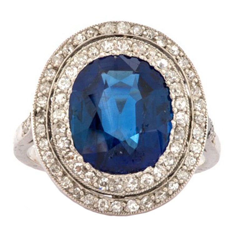 Stunning 4.85 Carat Unheated Sapphire Diamond Platinum Belle Epoque Ring