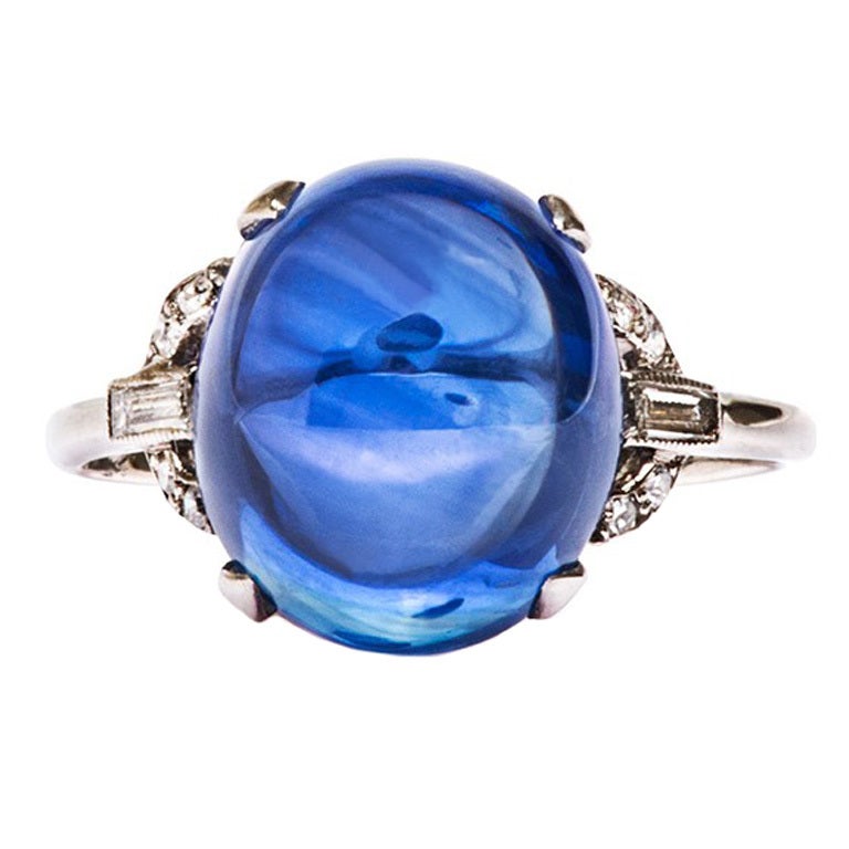 Cabochon Sapphire Platinum Art Deco Ring For Sale