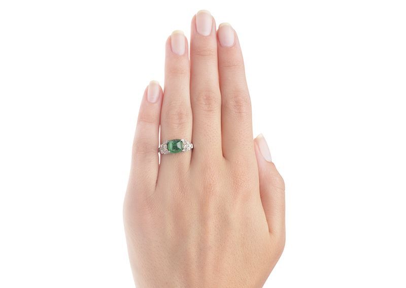 Art Deco Sugarloaf Emerald Platinum Ring