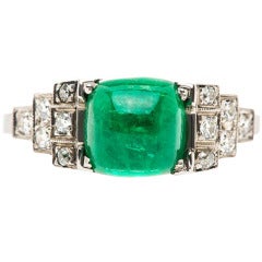 Antique Art Deco Sugarloaf Emerald Platinum Ring