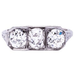 Vintage Diamond Three Stone Platinum Edwardian Ring