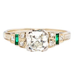 Antique Asscher Cut Diamond Gold Art Deco Engagement Ring