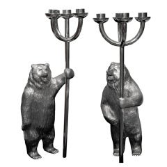 Pair of Silver Bear Candelabra