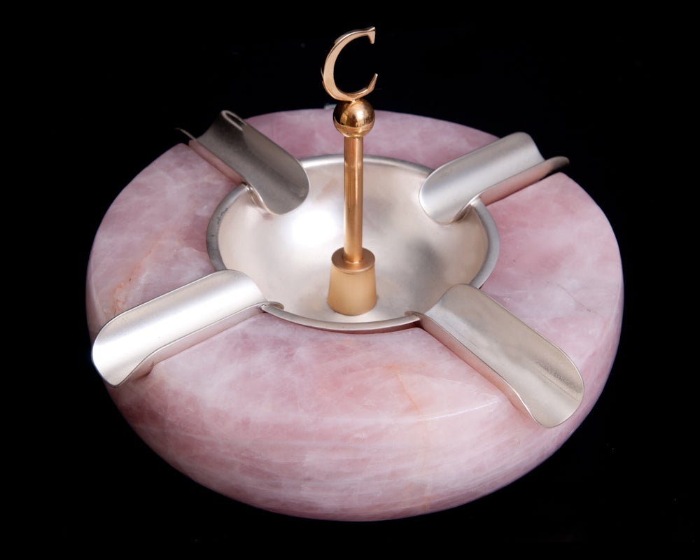Rose Quartz and Silver Cigar Ashtray