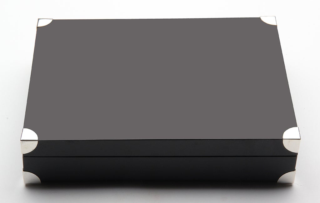 Black Lacquer and Silver Stationery Box