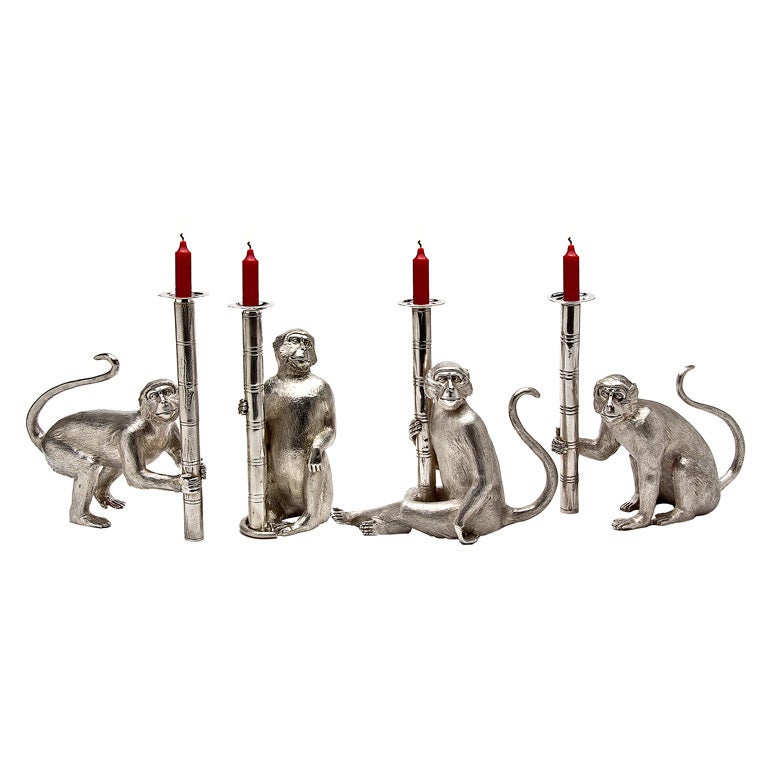 Silver Monkey Candlestick For Sale